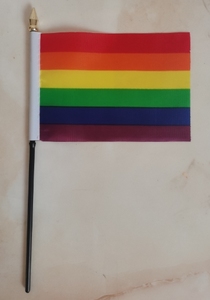 Banderas Personalizadas Ecológicas de Poliéster LGBTQ de 4x6 Pulgadas con Diseño de Oso y Asta Negra Sólida con Punta Dorada en la Parte Superior - Product Image 3