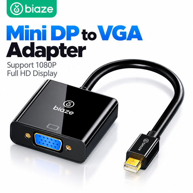 Biaze Mini  to VGA Adapter 1080P Mini DP Male to VGA Female Converter for MacBook Surface Laptop Projector