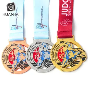 Medallas de metal personalizadas, logo esmaltado de queisland, Australia, judo