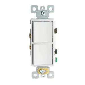 Switch-15A décoratif unipolaire double de couleur blanche 120V-Matériau: PC/PA6-Taille: 105.7mm * 45.4mm * 37.3mm-Liste U & L