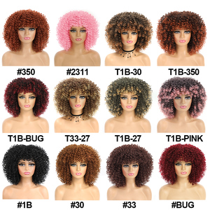 Perruque synthétique bouclée africaine de 14 pouces résistante à la chaleur avec <span class=keywords><strong>frange</strong></span>, perruque courte naturelle sans colle pour cosplay, perruques afro bouclées pour femmes noires - Product Image 3