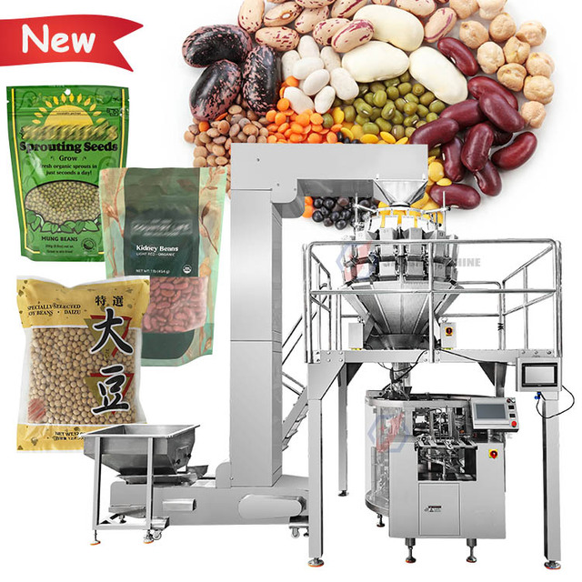 Automatic Doypack Pouch Packaging Machine Rotary Zipper Standing Bag Mung Green Bean Red Kidney Bean Legume Packaging Machine