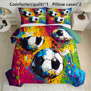 Juego de Ropa de Cama ChamXue, Juego de Edredón con Fundas de Almohada, Diseño Colorido con Temática de Fútbol, Edredón Alternativo de Poliéster, 3 Piezas, para Uso en las Cuatro Estaciones - Product Image 4