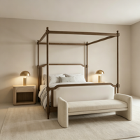Lit à baldaquin en bois massif, style moderne et luxueux, capitonné, pour chambre principale et suite parentale moderne