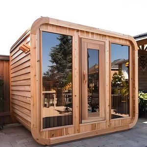 Sauna de jardin moderne de haute qualité pour 4 personnes, en bois massif de cèdre rouge, avec fenêtres à transom et panneau de commande informatique - Product Image 6