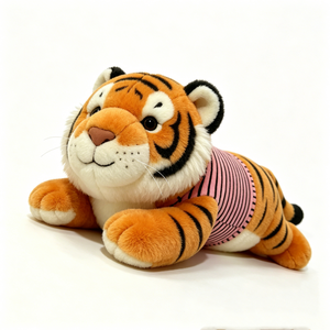 ตุ๊กตาเสือนอนน่ารักแบบกำหนดเองได้ - ตุ๊กตาสัตว์นุ่มสีส้มและสีดำพร้อมตุ๊กตาเสือขนยาว - Product Image 1