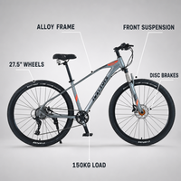 Vélo de montagne pour adultes, cadre en alliage d'aluminium de 27,5 pouces, frein à disque hydraulique, vélo de montagne avec fourche à suspension avant