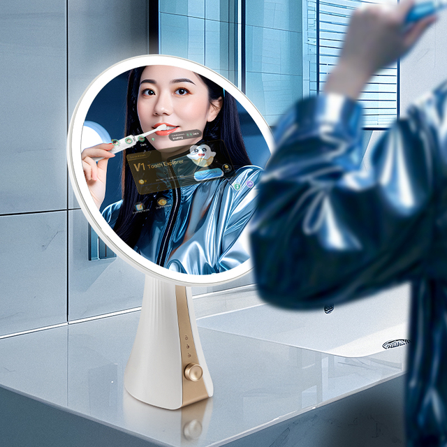 AI Smart Makeup Mirror, LED Beauty Mirror, Bluetooth Speaker, Skin Detection, Brushing Guidance, Multi-functional Mirror