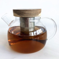 En stock, PSC TP016-A, ensemble de vaisselle à café et à thé moderne et luxueux de 1000 ml, en verre borosilicate écologique fait à la main, avec couvercle en bambou