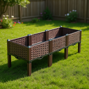 Fioriera rialzata da 120 cm di profondità con gambe, per esterni, per ortaggi, erbe aromatiche e fiori, in materiale PP marrone, stile rustico - Product Image 2