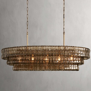 Lampe suspendue ovale pour table à manger nordique moderne, îlot de cuisine en verre fumé texturé transparent - Product Image 1