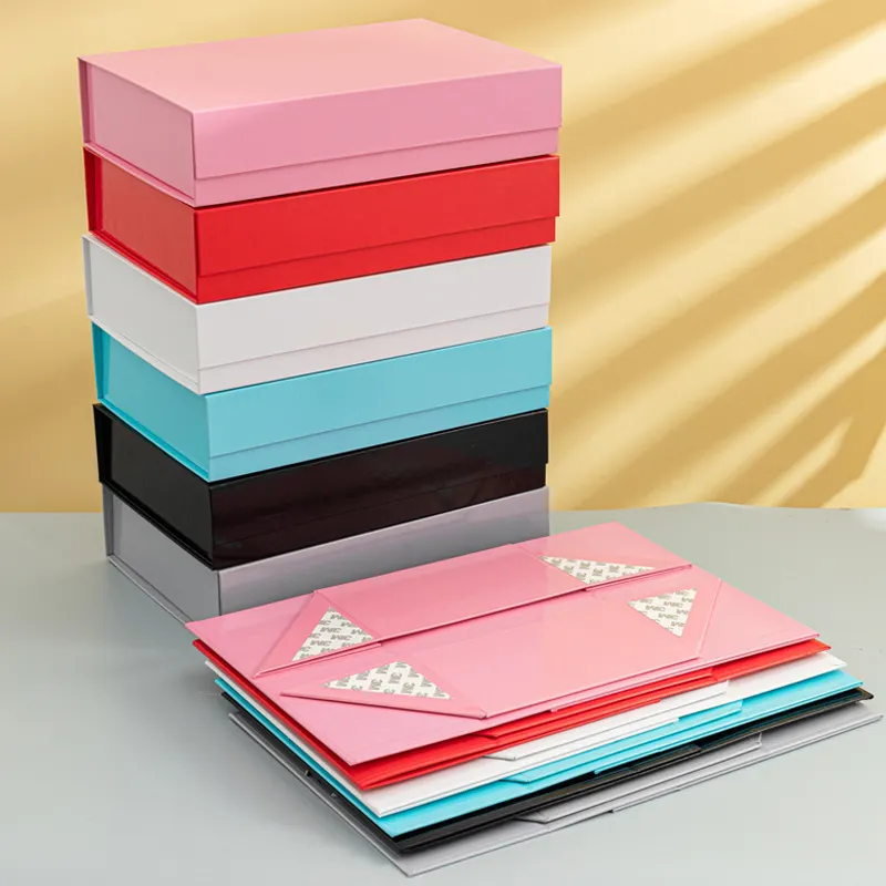 Custom Recycled Folding Paper Flat Box Custom Logo Luxury Cardboard Storage Packing Magnetic Ribbon Gift Boxes For Wedding