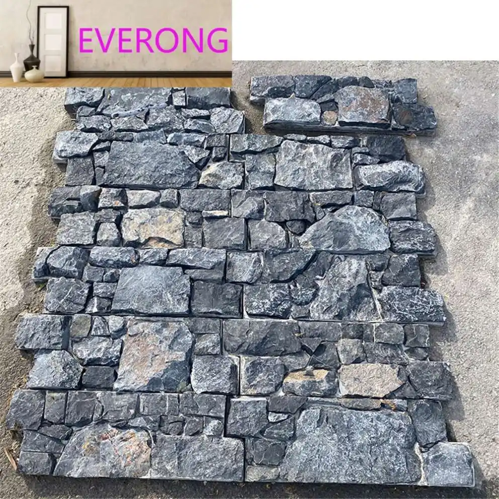 2024 Cheap Price Natural Slate Culture Stone Dark Blue Limestone 150x600 For Exterior Split Wall House Build