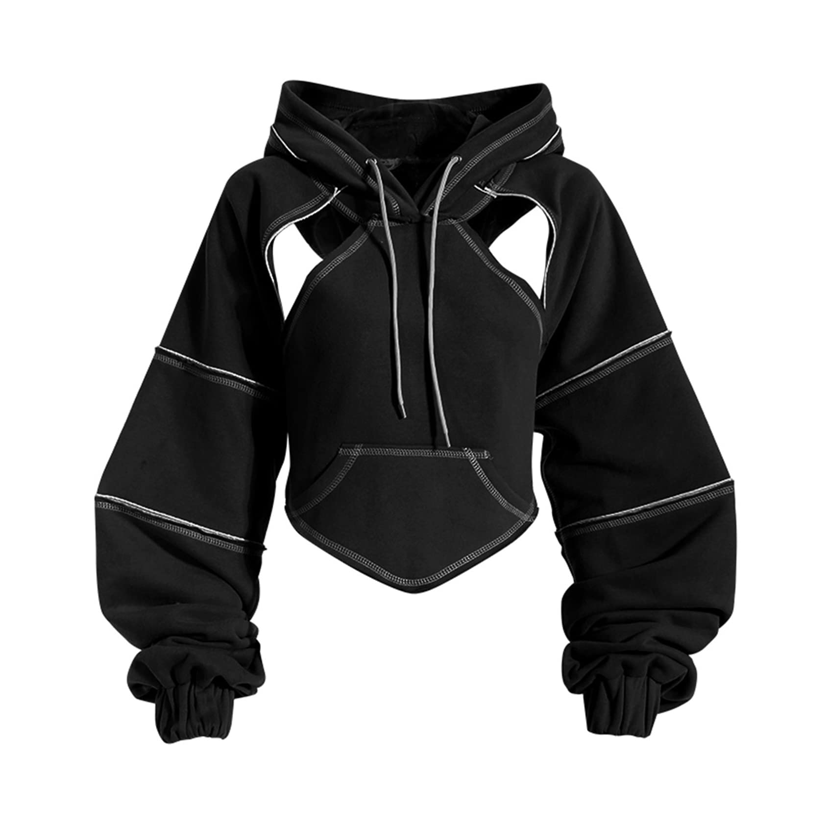 Womens Cutout Super Crop Hoodie Backless Long Sleeve Tops