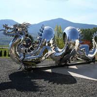 Grande Statue Loong Steels Majestueux Dragon Chinois Sculpture En Acier Inoxydable Avec Miroir Brillant