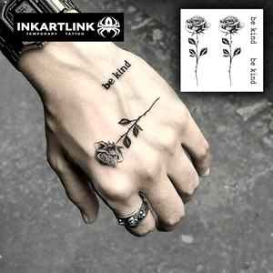 Elegante Tatuaggio Temporaneo Semi-Permanente con Rosa e Scritta 'Be Kind' per Donne, Arte Corporea Nera all'Ingrosso - Product Image 2