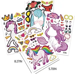 Pegatinas de cara de unicornio para niños, 24 hojas, pegatinas para hacer tu propia cara de Animal, arte artesanal, escuela, recompensa familiar
