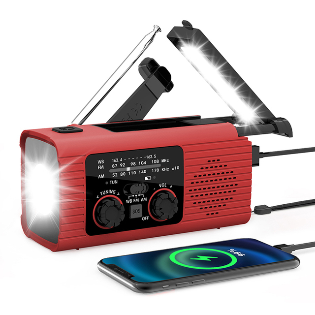 Portable 2000mAh 4000mAh Flashlight SOS Weather Alert NOAA AM FM Hand Crank Emergency Solar Radio