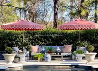 Parasol de plage bohème HH avec bord festonné, franges, rayures, grand parasol d'extérieur, protection solaire, parasol de piscine d'hôtel, parasol en macramé