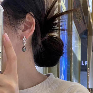 Hermosas Joyas de Plata DIY, Bandeja Vacía para Pendientes de Plata S925 con Cuentas Redondas de 9-13 mm, Pendientes de Moda 2021 con Gancho - Product Image 3