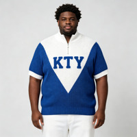 Pull en tricot bleu pour homme, à motif géométrique simple brodé, avec demi-fermeture éclair, Odm Oem
