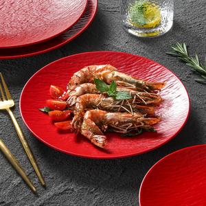 จานเมลามีนเซียงหยวนสำหรับร้านอาหารและโรงแรม: จานกลมลายนูนต่ำสีแดงลายหินอ่อน สำหรับคริสต์มาส - Product Image 1