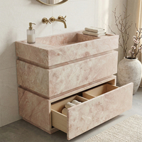 Lavabo rectangulaire moderne en marbre rose Cammy Stone sur piédestal, personnalisable pour appartements, hôtels, villas de luxe