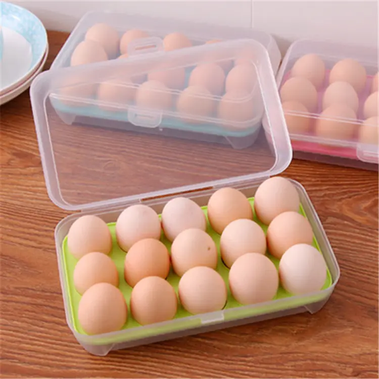 Popular Portable Egg Storage Tray Box Plastic Anti-Breaking 15 Grid Eggs Holder Kitchen Anti-collision Plastic Egg Box