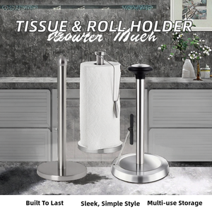 Porte-rouleau <span class=keywords><strong>de</strong></span> <span class=keywords><strong>papier</strong></span> <span class=keywords><strong>toilette</strong></span> et <span class=keywords><strong>de</strong></span> film alimentaire en acier inoxydable 3D, écologique, pour cuisine, sur pied, minimaliste - Product Image 3