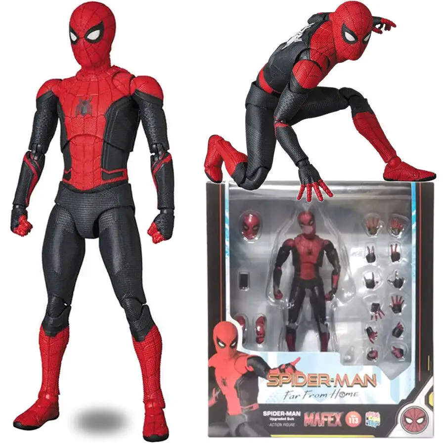 SpiderMan Figure Mafex No.113 Upgraded Suit spiderman Far From Home Anime figure Model Toys 15cm