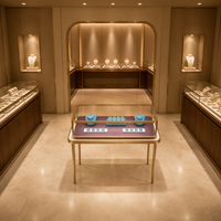 Vitrine de présentation de bijoux en verre éclairée par LED, comptoir en acier inoxydable pour bijouterie, vente en gros