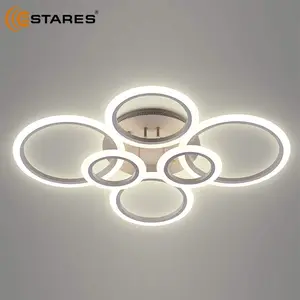 Lampu Gantung Interior Mewah 6 Cincin, Lampu Gantung Modern 60W LED Lampu Langit-langit