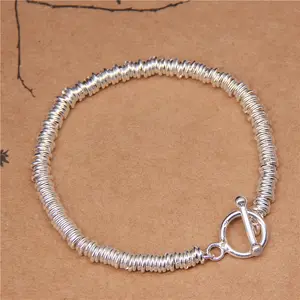 Hot Sale Pure S925 Sterling Silver Loose Circle Link Chain OT Clasp Bracelet for Women Men