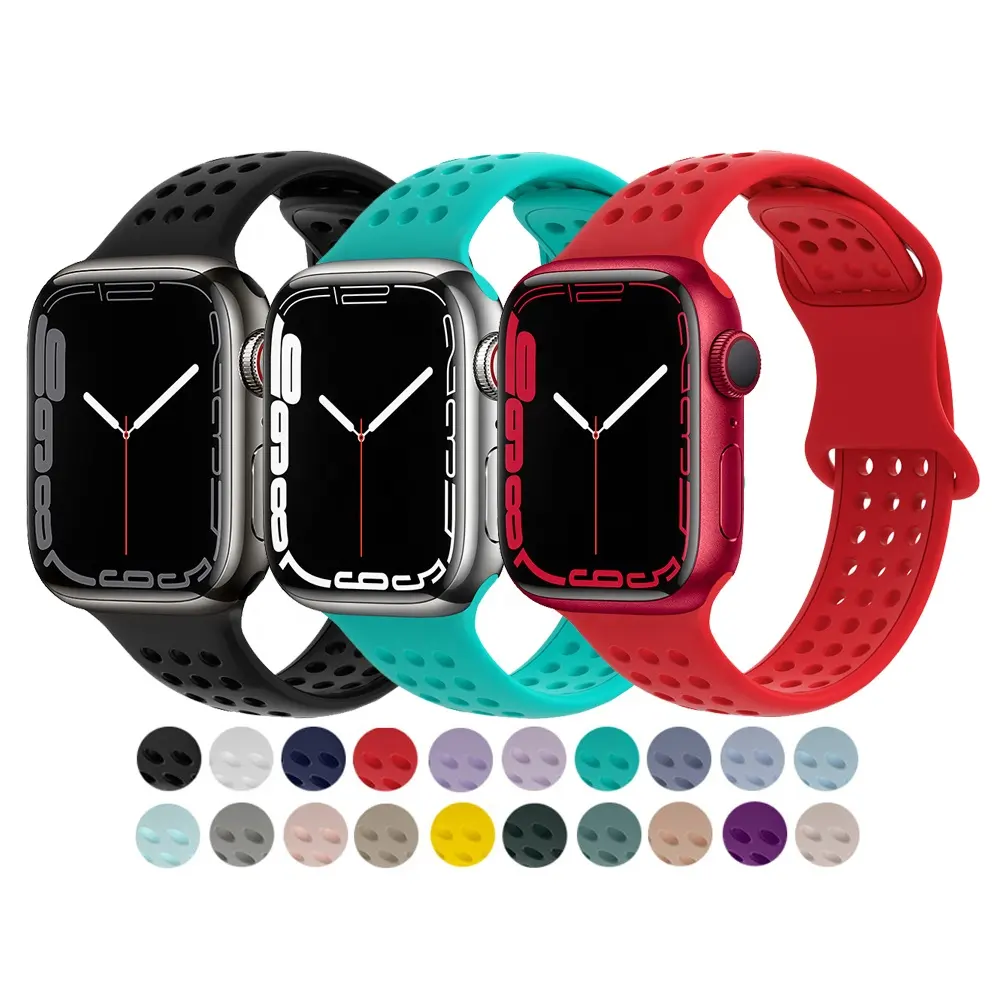 Hot Sale Sport Breathable Honeycomb Silicone Watch Band for Apple Series 8 7 6 5 4 3 2 Rubber Watch Strap 40/41/44/45/49mm