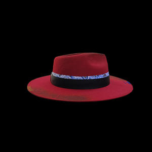 Personnalisé rétro vintage <span class=keywords><strong>rouge</strong></span> large bord rigide Fedora hommes femmes <span class=keywords><strong>chapeau</strong></span> 100% laine feutre <span class=keywords><strong>chapeau</strong></span>, en détresse brûlé à la main <span class=keywords><strong>borsalino</strong></span> chapeaux - Product Image 5