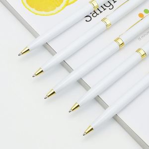 Gloss White Gold Trim Slim Metal Twist <b>Ballpoint</b> <b>Pen</b>, Elegant Luxury Signature <b>Pen</b> Custom Logo for Hotel Business Corporate Gift - Product Image 6