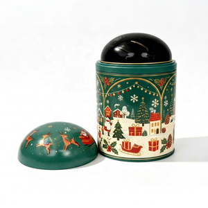 Christmas Rotating Musical Dome <b>Tin</b> Box Food Grade Cookie Gift Metal Can Christmas Holiday Gift - Product Image 1