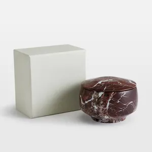 Stonekocc marmo rosso ciliegia candela tazza con coperchio in pietra porta vasetti e vetro trasparente decorazione per la casa ornamenti natalizi