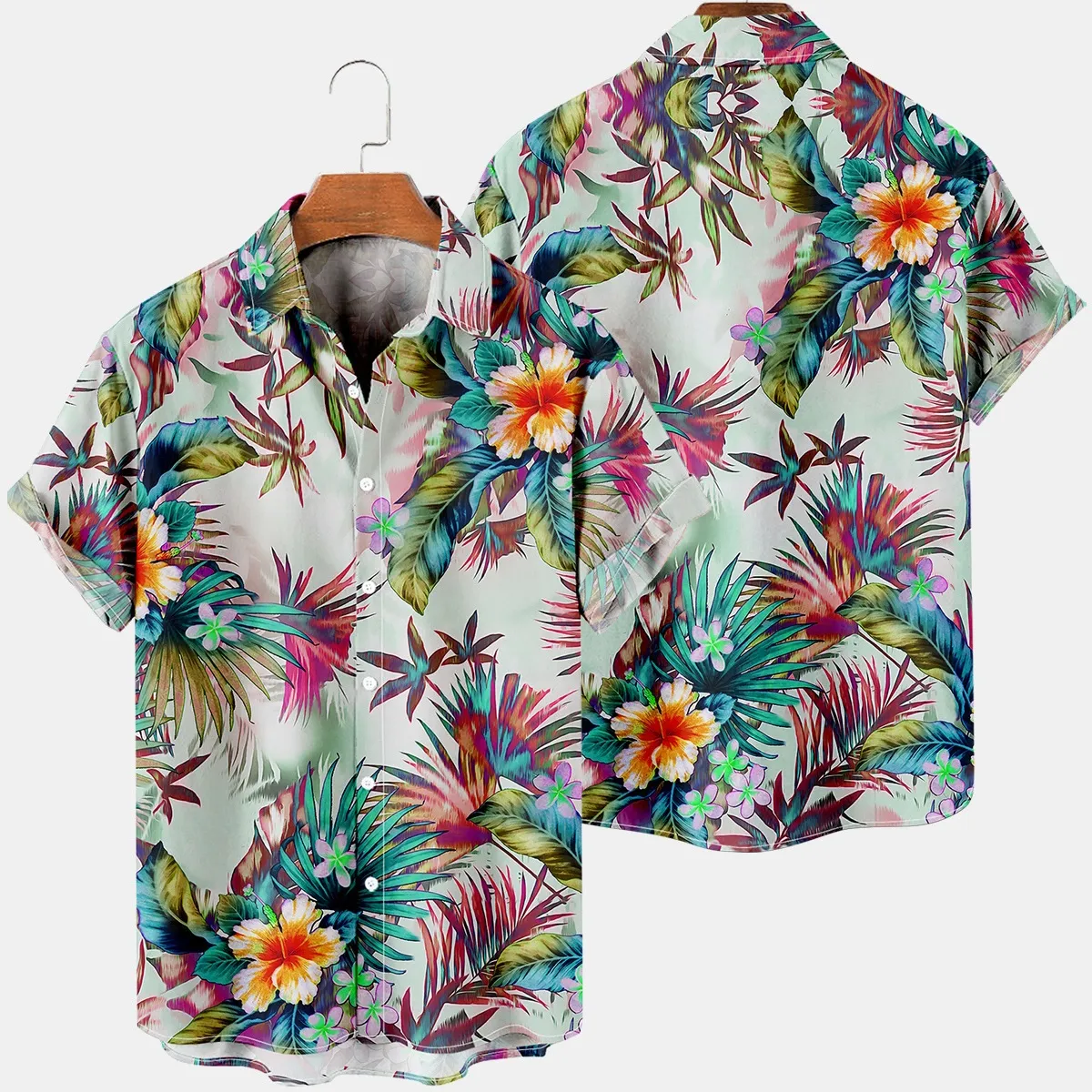 لا موك بالجملة عارضة المعتاد البوليستر الطباعة الرقمية الرجال نبات استوائي الزهور طباعة خمر قصيرة الأكمام قميص هاواي صيفي