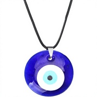 Collier en alliage pour homme avec perles en cordon ciré, pendentif cœur rond, breloque pour couple, pendentif œil porte-bonheur en forme de larme