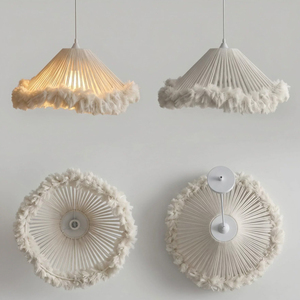 Lampe suspendue en <span class=keywords><strong>coton</strong></span> tissé à la main style crème française avec cadre en fer, pampilles LED E27, lustre en fil de pêche, garantie 3 ans, lumière chaude - Product Image 4