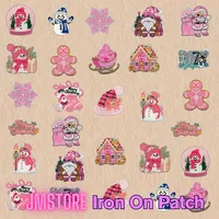 Petit badge thermocollant rose confortable pour la saison de Noël, motif Père Noël et bonhomme de neige, broderie à sequins, appliqué pour T-shirts