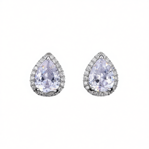 Boucles d'oreilles pendantes en or blanc avec zircon taille poire, serti clos, bijoux de mode classiques pour femme, mariage E470 - Product Image 1