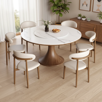 Mesa de Comedor Redonda de Piedra Sinterizada de Lujo con Base Giratoria, Pedestal de Madera Resistente a los Arañazos para Comedor