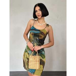 Wholesale Green Strappy <b>Basque</b> Dress Elegant XL Size with Zippers Draped Hollow Decorations for Parties Club Office Daily Use - Product Image 2