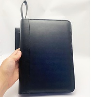 Carpeta Portafolio A5 Negra de Piel Sintética con Cierre, 6 Anillas, Cubierta para Diario, Carpeta Multifuncional para Gerentes