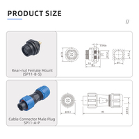 Connecteur de câble en ligne étanche submersible mâle-femelle SP1110 SP1111 SP1112 avec prise de montage sur panneau à écrou arrière 2 3 4 5 broches
