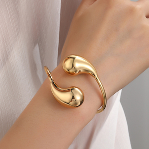 Pulsera Abierta de Acero Inoxidable con Baño de Oro de 18K, Diseño de Gota de Agua, Lisa y Hueca, para Mujer, Moda 2026 - Product Image 3
