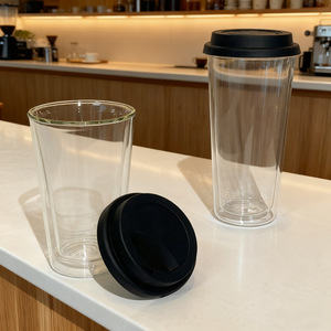 ถ้วยกาแฟแก้วสองชั้นขนาด350มล. ทนความร้อนพร้อมฝาซิลิโคนปรับโลโก้ได้ - Product Image 6