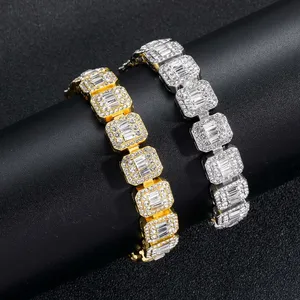 Gelang kustom Pria Wanita desain AAA zirkonia es keluar perhiasan 18k emas gelang tangan untuk pria